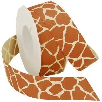 0.875-Inch Natural Giraffe Print Grosgrain Ribbon – 6-Yard Animal-Themed Ribbon 1