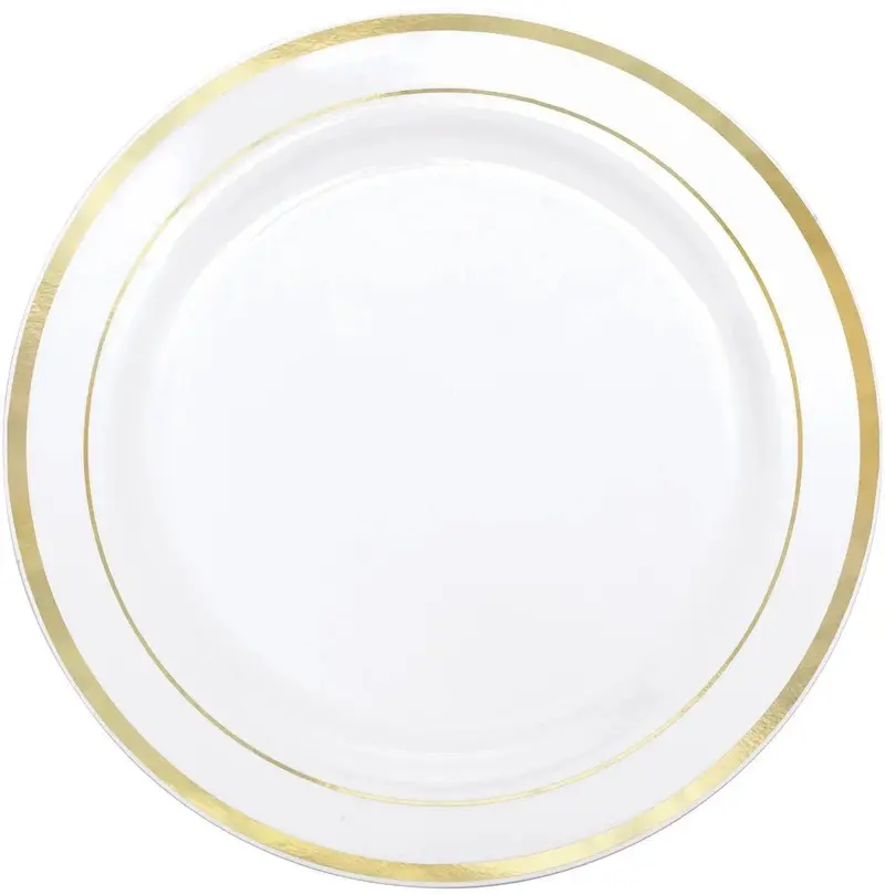 10.25-Inch White Hard Plastic Plates With Gold Trim – Premium Disposable Dinnerware (8 Count) 1
