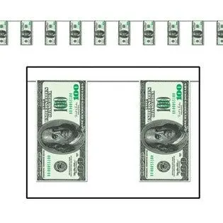 $100 Bill Casino Pennant Banner – 10-Inch X 12-Foot Metallic Streamer 1