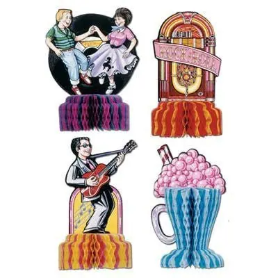 1950S Playmates Honeycomb Centerpieces – Retro 5-Inch Decorative Accents, 4-Pack 1