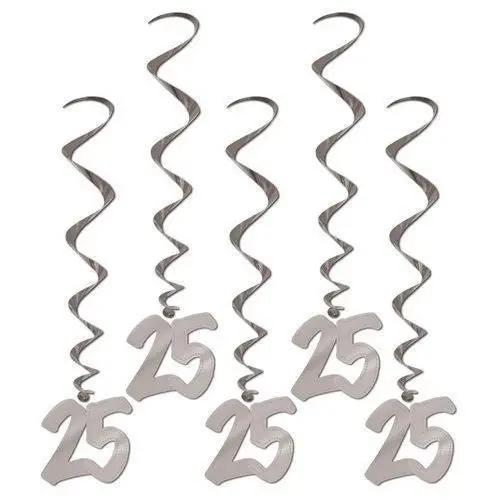 25Th Anniversary Hanging Whirl Decor – Silver Foil Spiral Garland (3 Ft, 5-Pack) 1