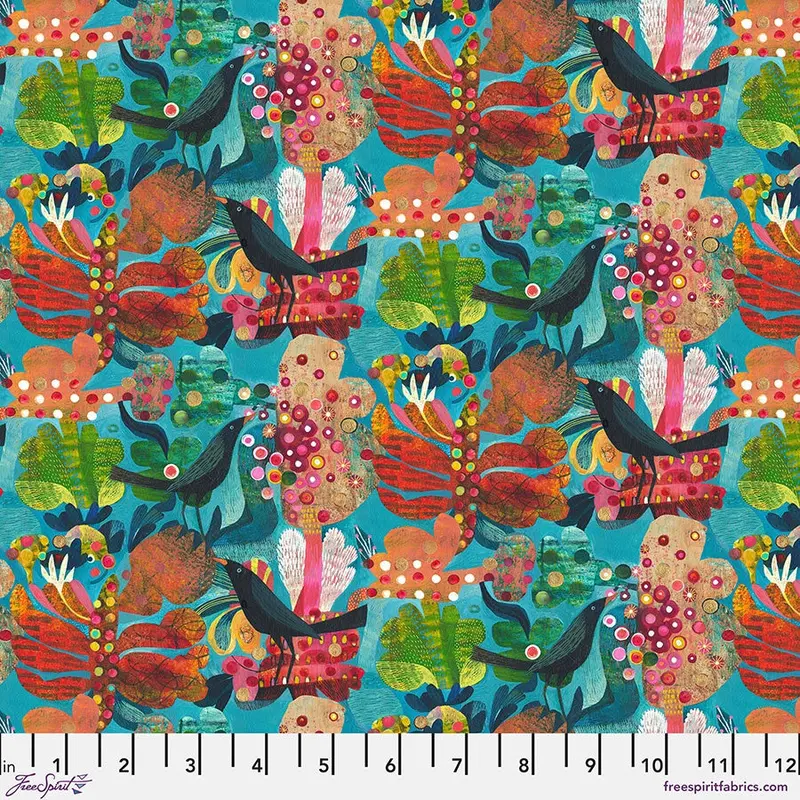 Aloe Leaf Design In Calming Teal Fabric | Colori Collection 1
