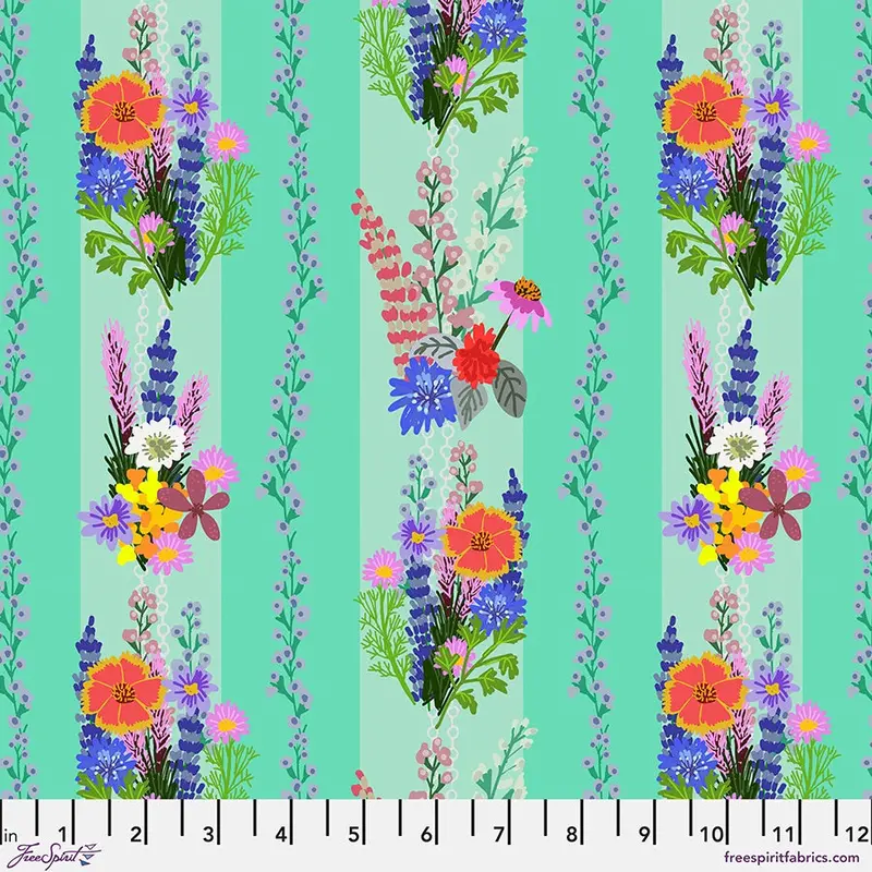 Aqua Floral Fusion Fabric – Floral Fiesta Collection 1