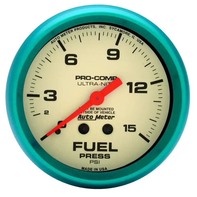 Autometer Ultra-Nite Mechanical Fuel Pressure Gauge – 2-5/8", 15 Psi, Glow Dial 1