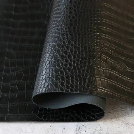 Black Faux Alligator Leather Fabric – Half Yard Cut 1