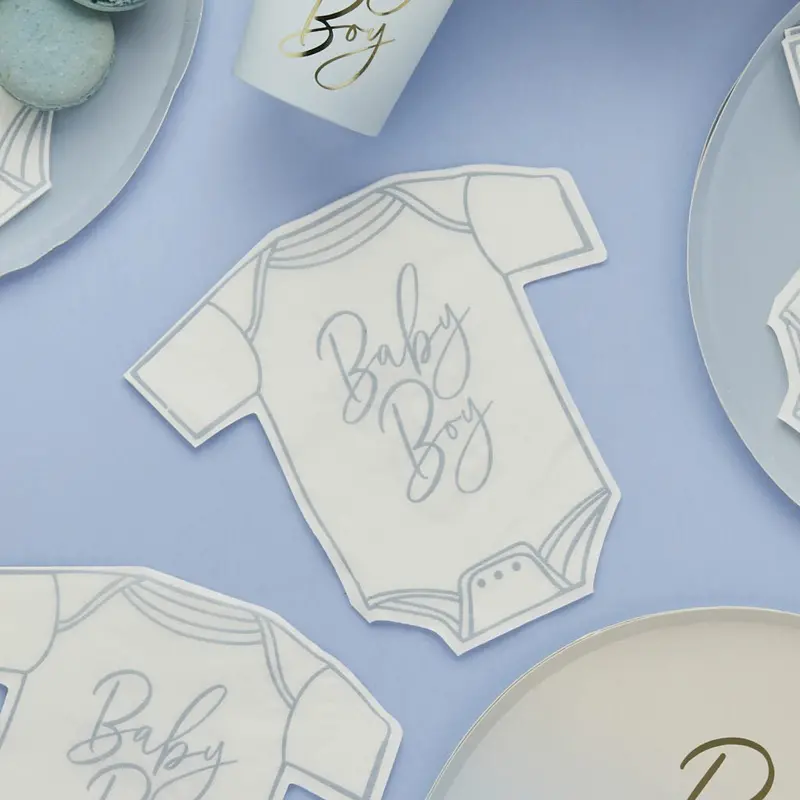 Blue Baby Boy Onesie-Shaped Luncheon Napkins – 16-Pack 1