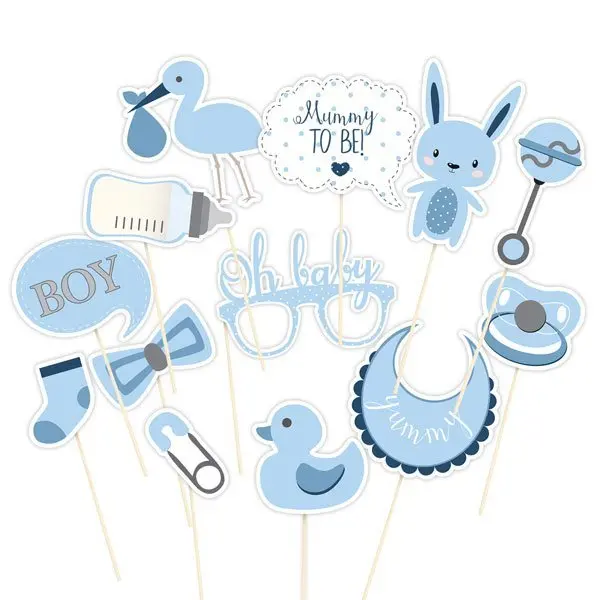 Blue Baby Shower Photo Booth Props – 13-Piece Card Set 1