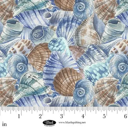 Blue Seashell Collage Seatopia Fabric – Style 4559-75 1