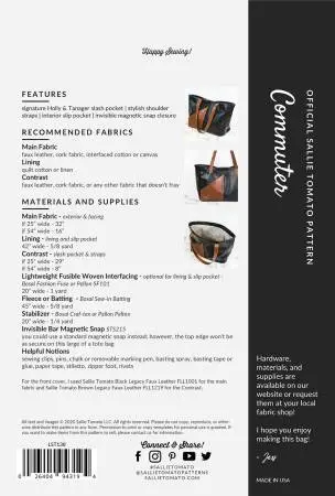 Commuter Work Tote Bag Sewing Pattern – Sallie Tomato 2
