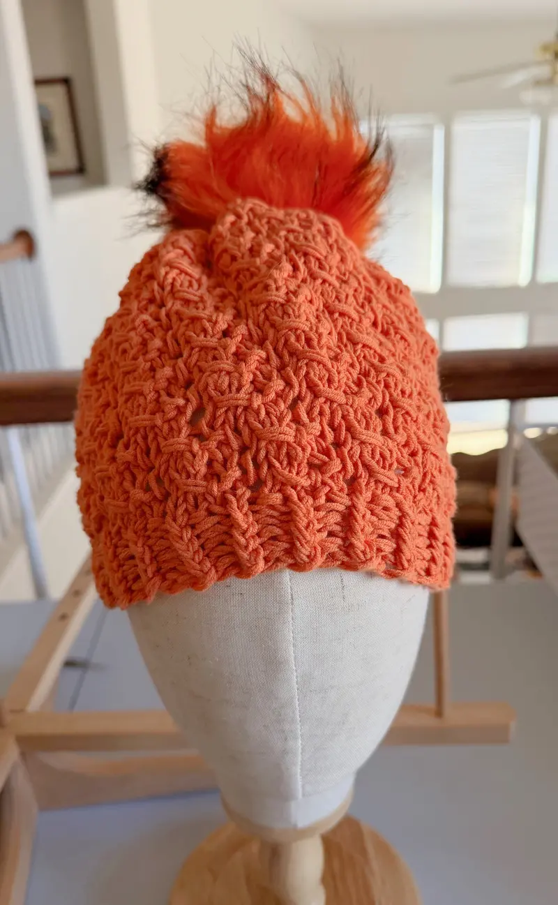 Coral-Orange Pom-Topped Beanie – Sample 1