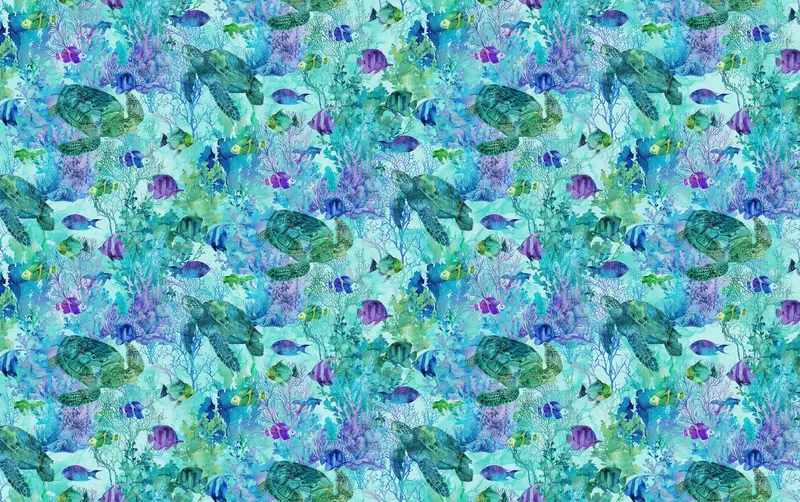 Coral Reef Turtle And Fish Print In Turquoise Multi – Northcott Cotton 1