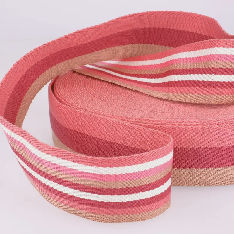 Double-Sided Pink Striped Webbing – 40Mm Width, Reversible Design (#S1104F40-78) 1