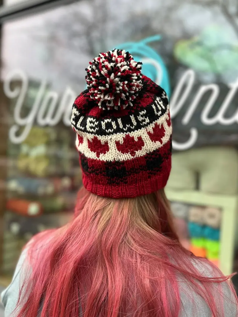 Elbows Up Plaid Toque Knitting Kit – All-In-One Beanie Project 1