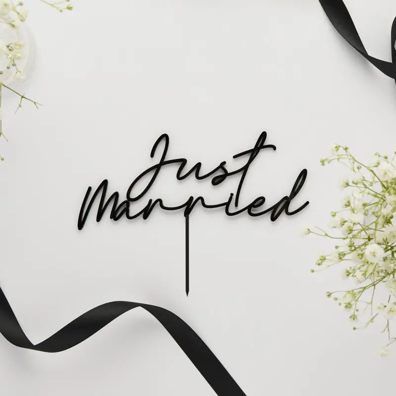 Elegant Black 'Just Married' Acrylic Cake Topper 1