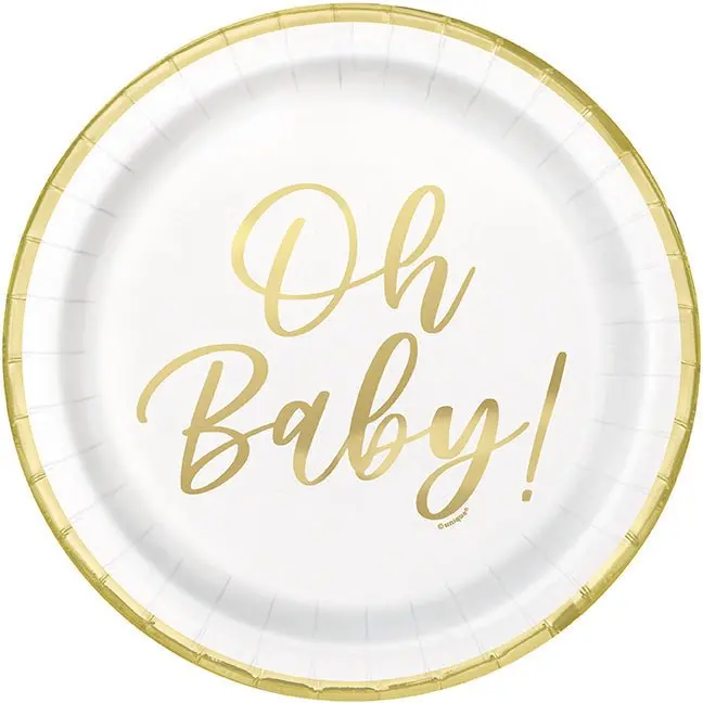 Elegant Gold 'Oh Baby' Disposable Plates – 9 Inch, 8-Count 1