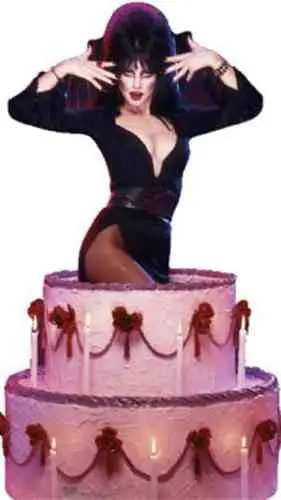 Elvira In Cake Lifesize Cardboard Standup – Themed Custom Build, 10–14 Day Processing 1