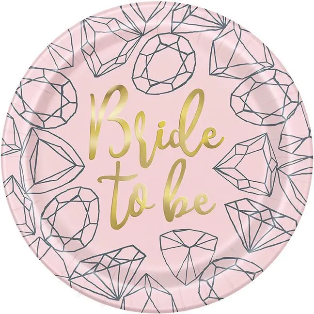 Foil-Embellished Pink Diamond Bachelorette Plate – 9-Inch Statement Serveware (8-Pack) 1