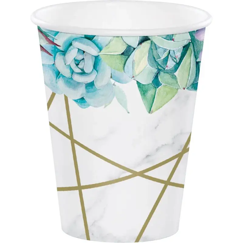 Geometric Succulent Design Paper Cups – 12-Ounce, Single-Use Serving Cup 1