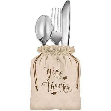 'Give Thanks' Canvas Cutlery Holders – Fall-Themed Set Of 8 (4.25X6 Inches) 1
