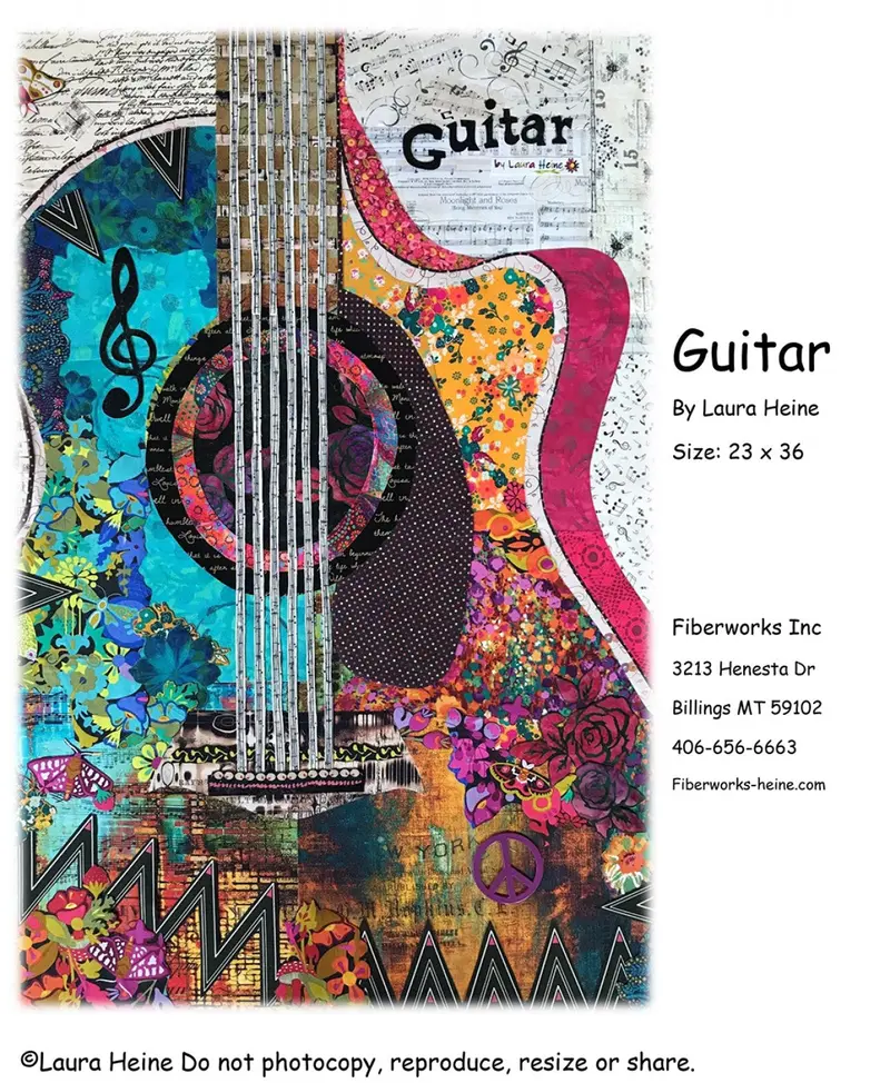 Guitar-Themed Collage Quilt Pattern – Laura Heine Original 1