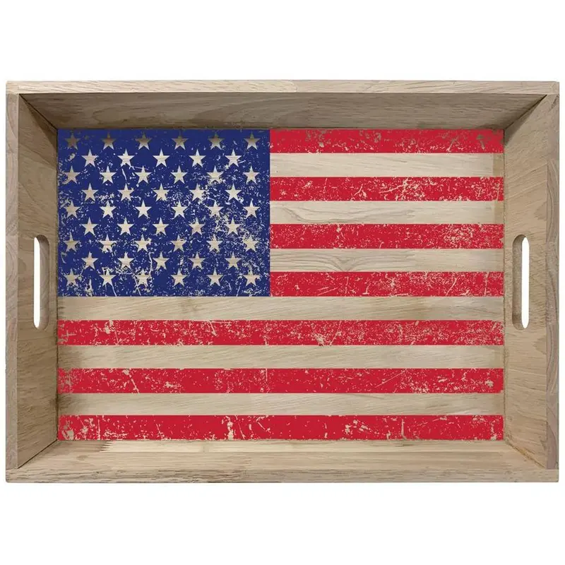 Handcrafted American Flag Wood Serving Tray – 16 X 11 Inches, Natural Finish 1