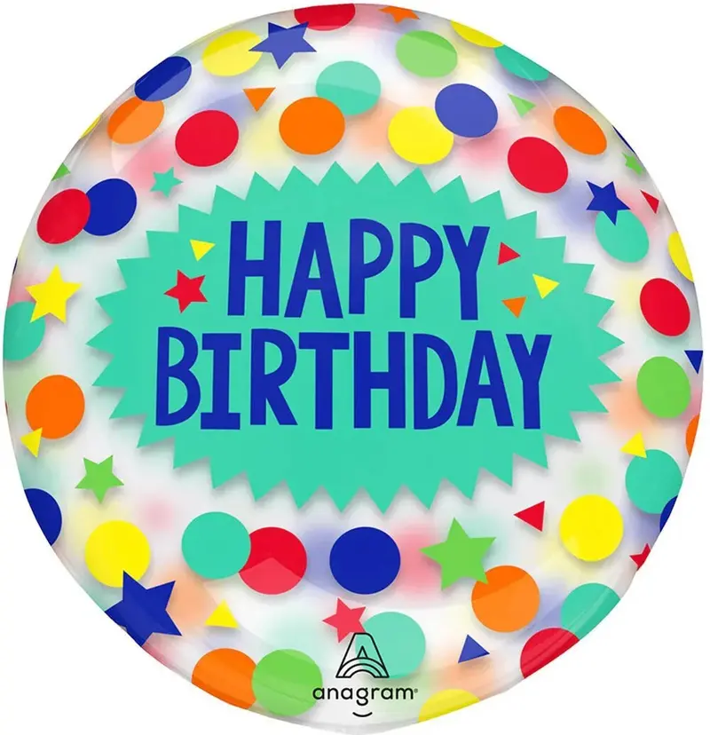 Happy Birthday Dots & Stars Clearz Balloon – 18-Inch Foil Accent 1