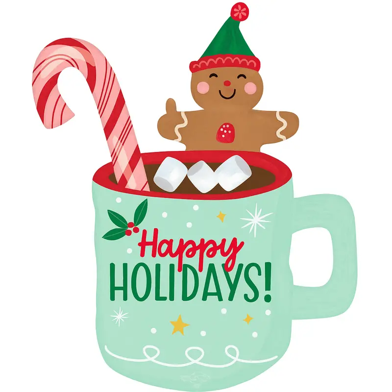 'Happy Holidays' Mug-Shaped Mylar Balloon – 25X31 Inch Festive Decoration 1