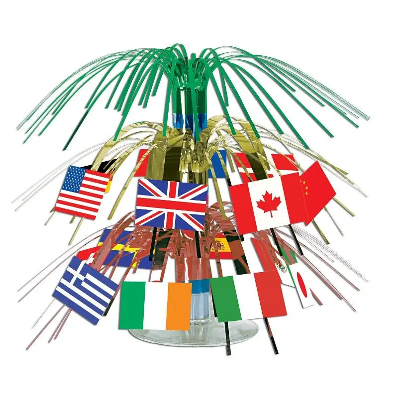 International Flag Mini Centerpiece – Cascading 7.5-Inch Global Theme Decoration 1