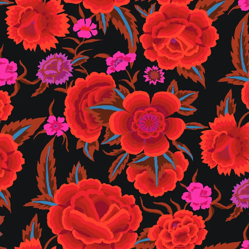Kaffe Fassett Embroidered Shawl Red Fabric #Pwgp106.Red 1