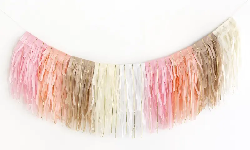 Layered Pink Marble Tissue Fringe Garland – Festive Hanging Decoration (1-Pack) 1