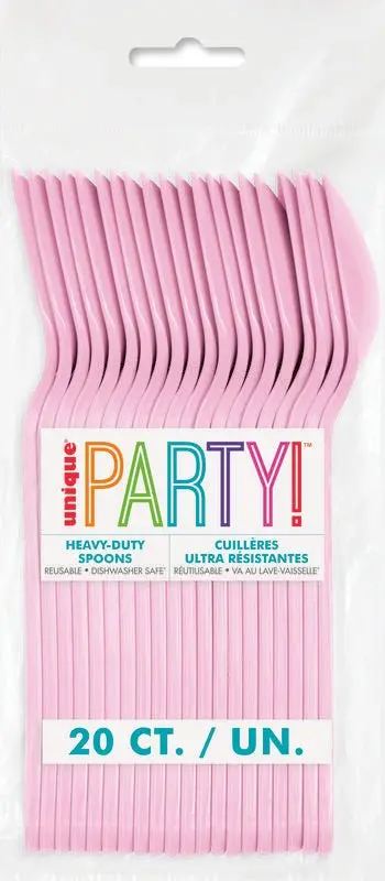 Light Pink Heavy-Duty Plastic Spoons – 20-Piece Pack 1