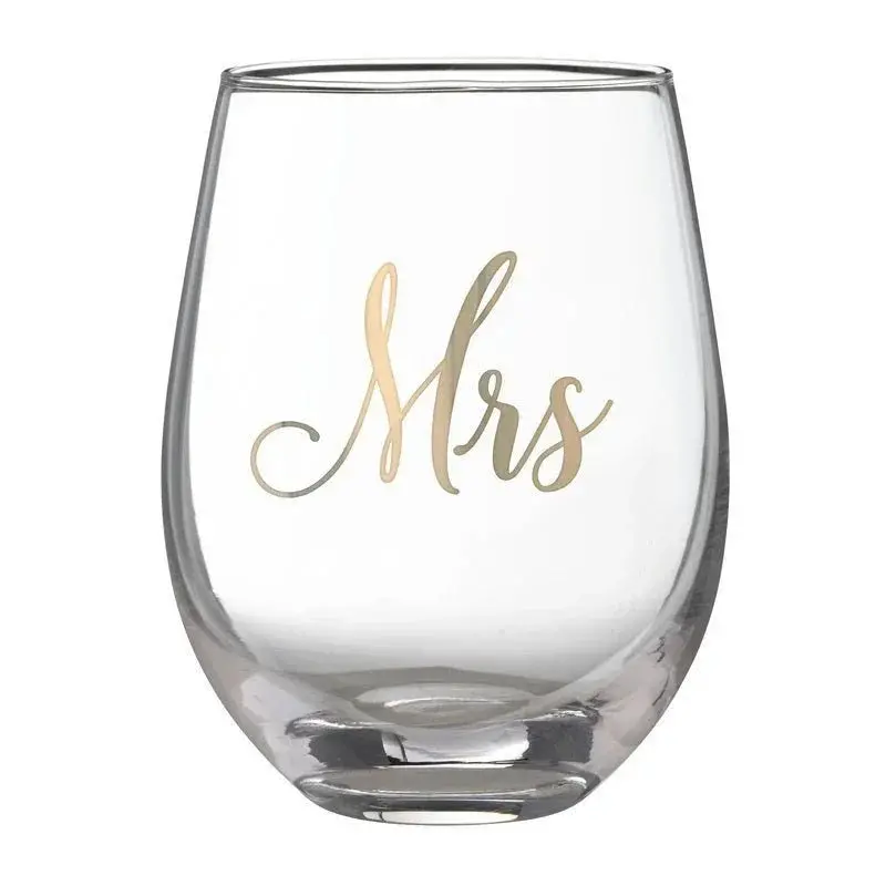 Lillian Rose Gold 'Mrs.' Stemless Wine Glass – Elegant Wedding Or Bridal Shower Accent 1