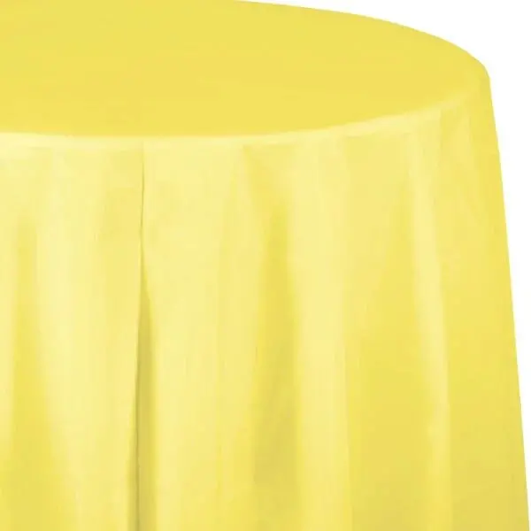 Mimosa Yellow Round Plastic Table Cover – 82 Inch Diameter 1