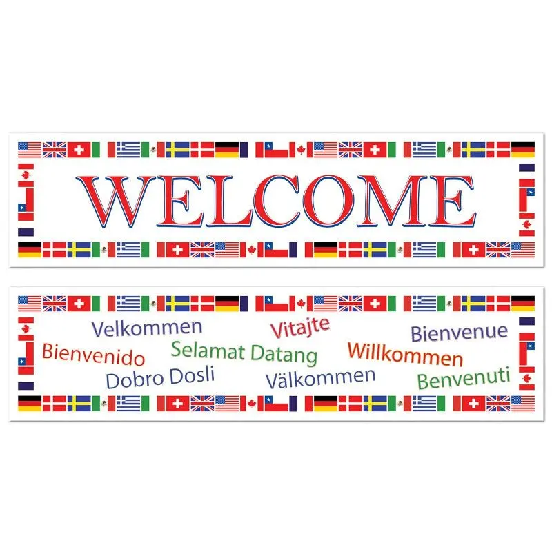 Multilingual 'Welcome' Banner – International Event Decoration (15 In X 5 Ft, 2-Pack) 1