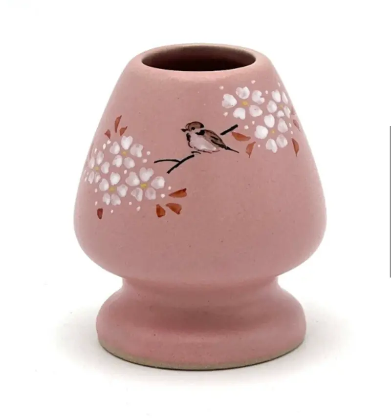 Nagomi Bamboo Whisk Holder – Sparrows Among Cherry Blossoms 1