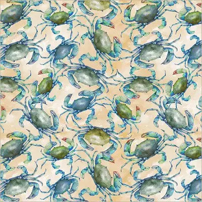Ocean Life Crab Consortium Sand Cotton Fabric 1
