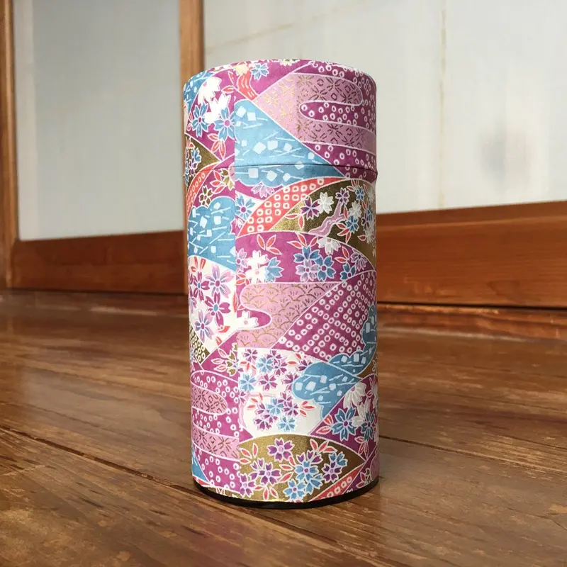 Okumura Seikan No. 702 Green Tea Canister: Elegant Purple Chiyogami Washi (175G Capacity) 1