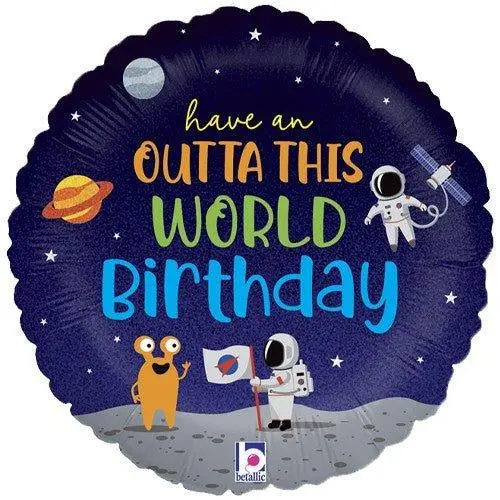 'Outta This World' Birthday Mylar Balloon – 18-Inch Cosmic Foil 1