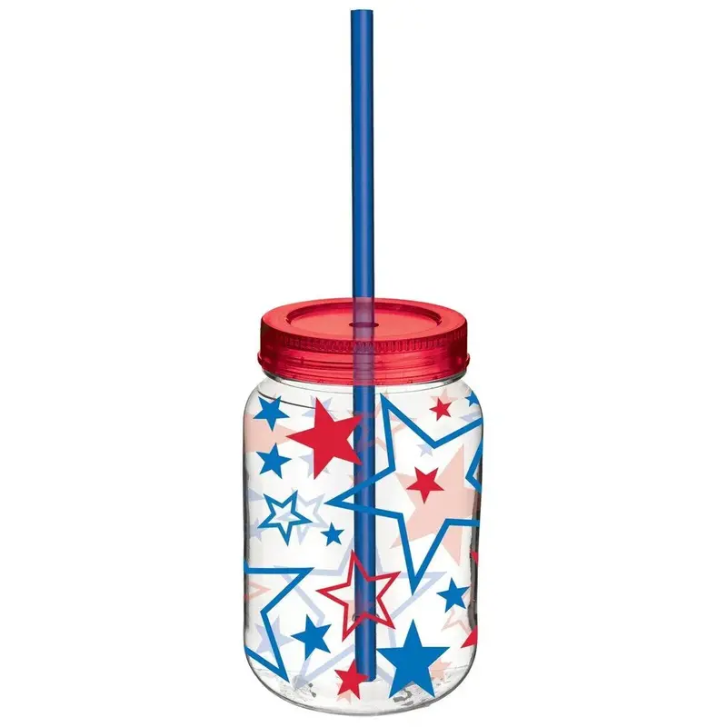 Patriotic Mason Jar Tumbler With Straw – Red, White & Blue Drinkware 1