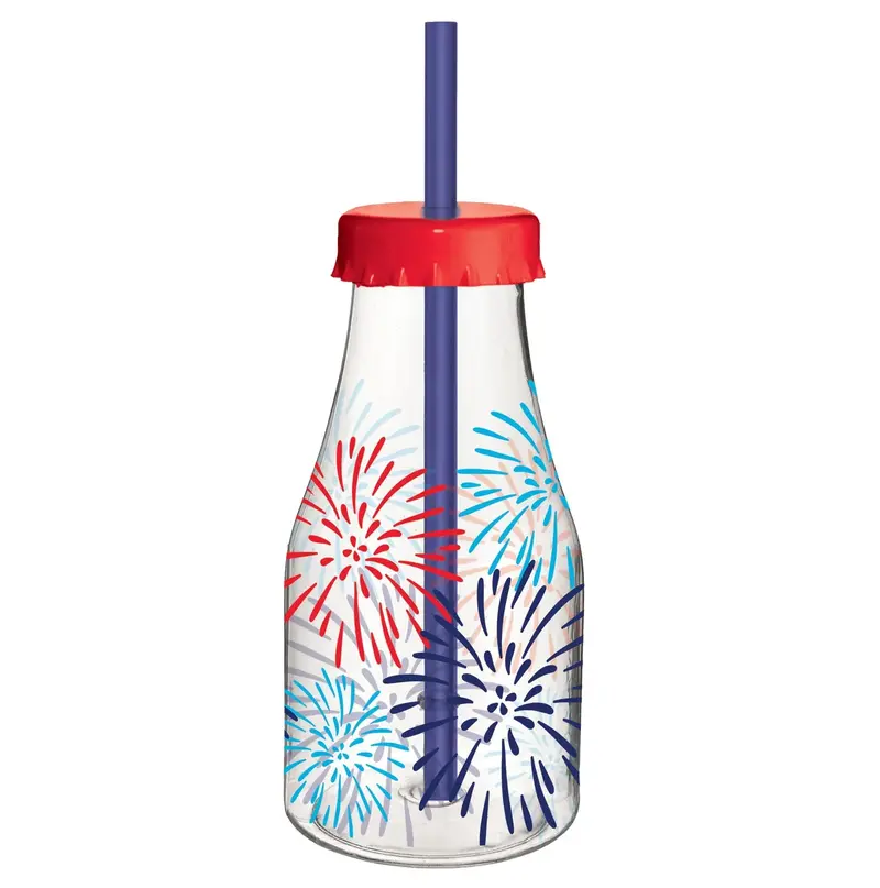 Patriotic-Themed Plastic Water Bottle With Built-In Straw – Single Unit 1