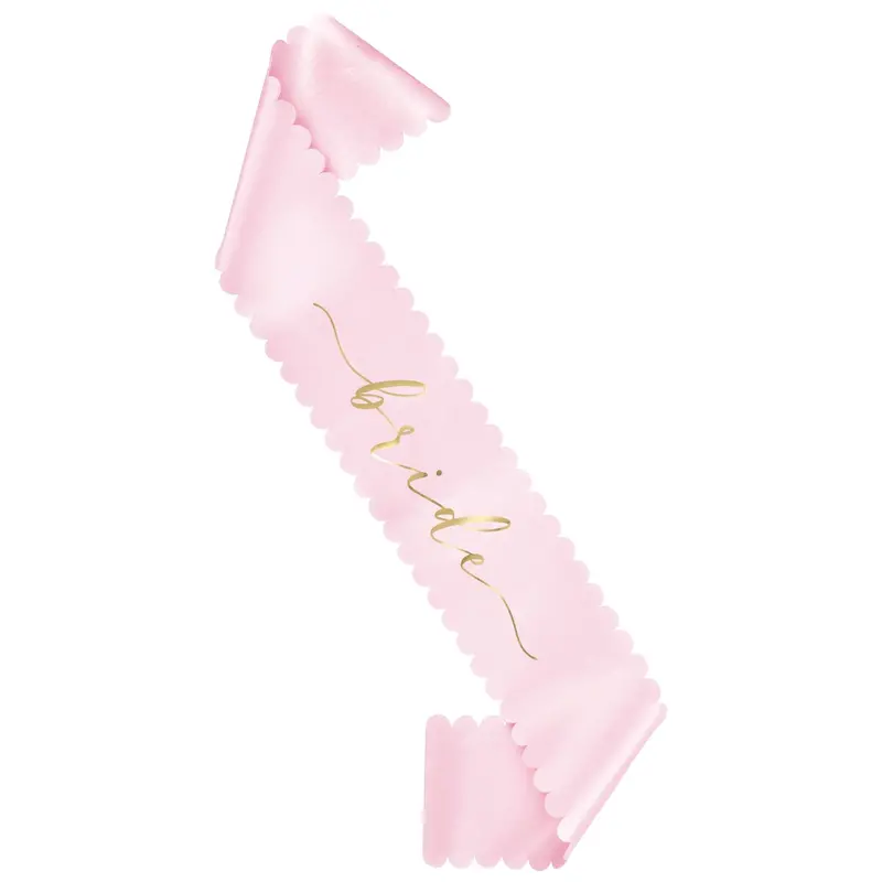 Pink And Gold Bridal Sash – Scallop-Edged 'Bride' Accessory (1-Pack) 1