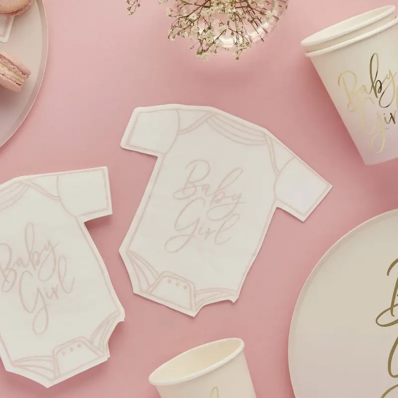 Pink Baby Girl Onesie-Themed Napkins – 16-Piece Set 1
