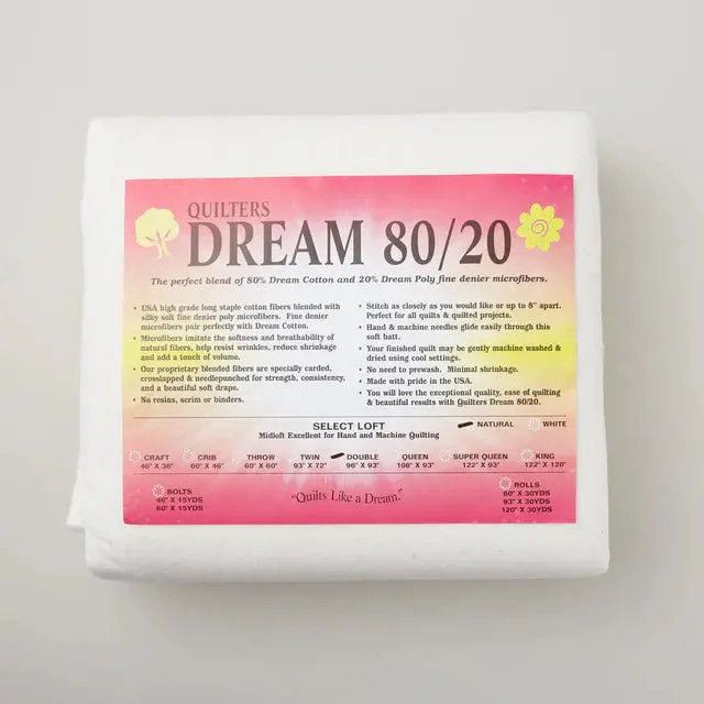 Quilters Dream 80/20 Cotton-Poly Batting – Natural Finish, Double Size (96 In X 93 In) 1