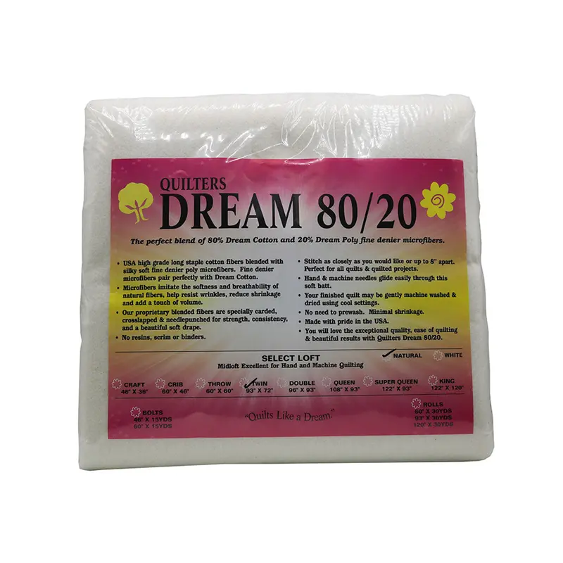 Quilters Dream 80/20 Cotton-Poly Batting – Natural Finish, Twin Size (93 In X 72 In) 1