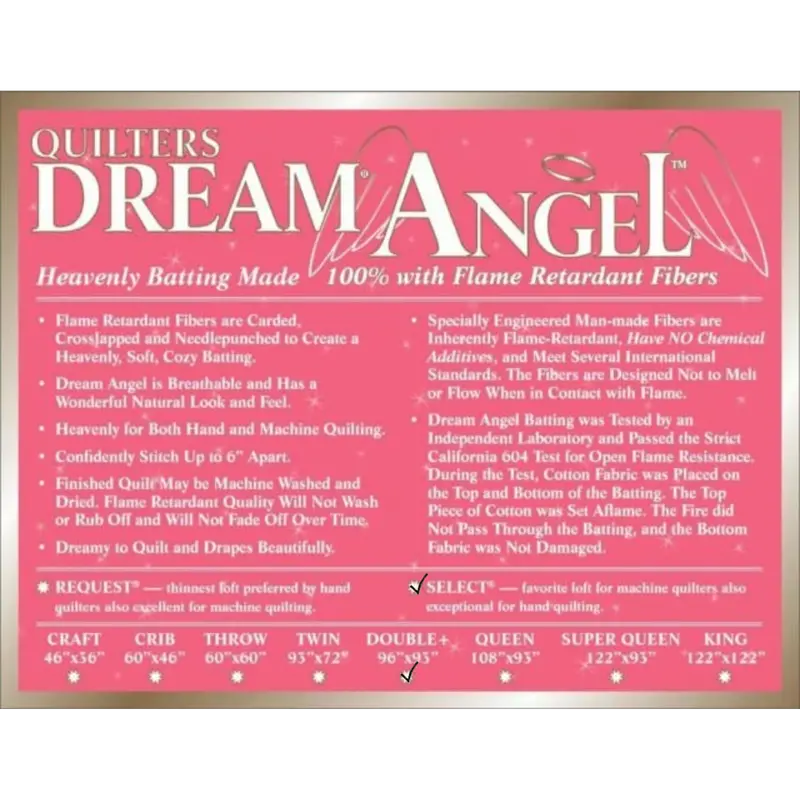 Quilters Dream Angel Blend Batting – Select, Double Size (96" X 93") 1