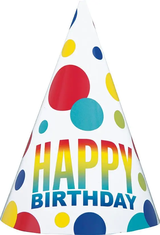 Rainbow Dot Birthday Party Hats – 8-Pack 1
