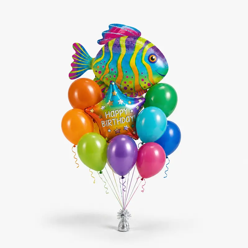 Rainbow Reef Birthday Balloon Bouquet – Vibrant Underwater-Themed Decor (1-Pack) 1