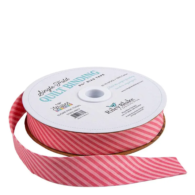 Riley Blake Designs Tonal Stripe Sugar Pink Single-Fold Quilt Binding 1