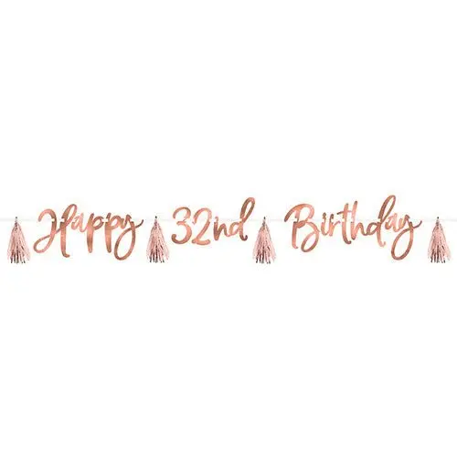 Rose Gold Custom Age Birthday Banner With Tassel Accents – One-Of-A-Kind Decor 1