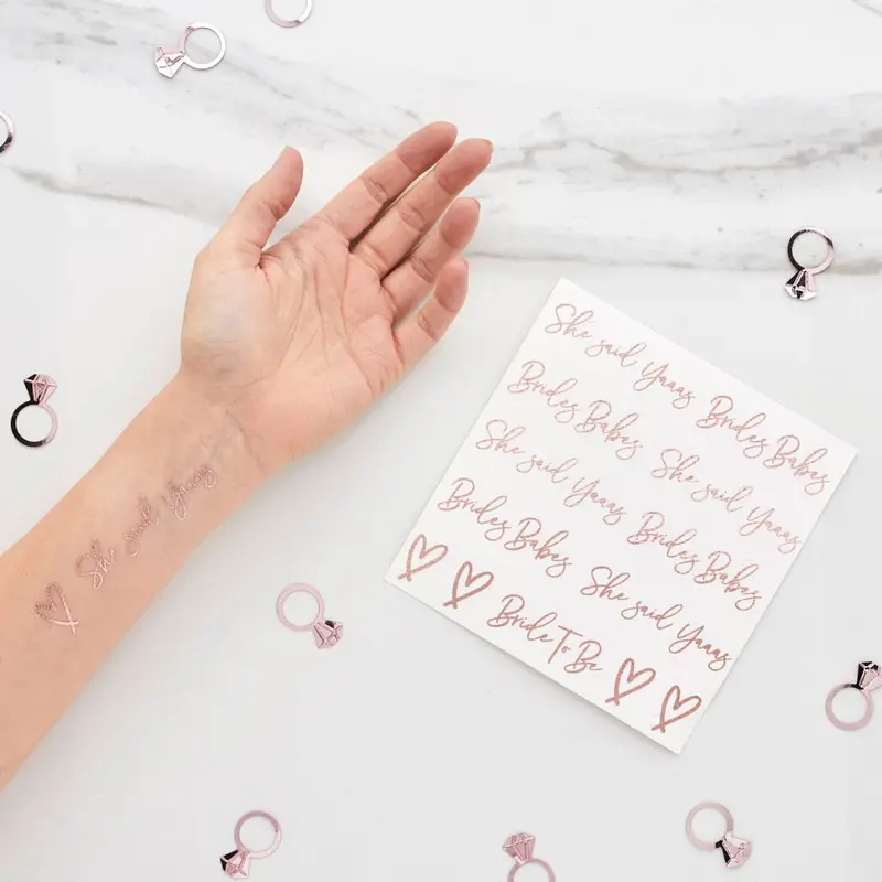 Rose Gold 'She Said Yass' Temporary Tattoos – 26-Design Sheet 1
